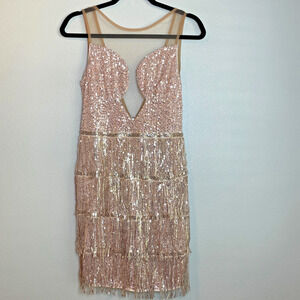 Shein Sequin Tassel Flapper Dress 1920s 1930s Charleston Gatsby US 6 Medium Gold